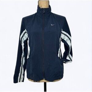 90s Vtg Nike Track Jacket Womens Sz M Blue White Stripe Sportswear Athleisure